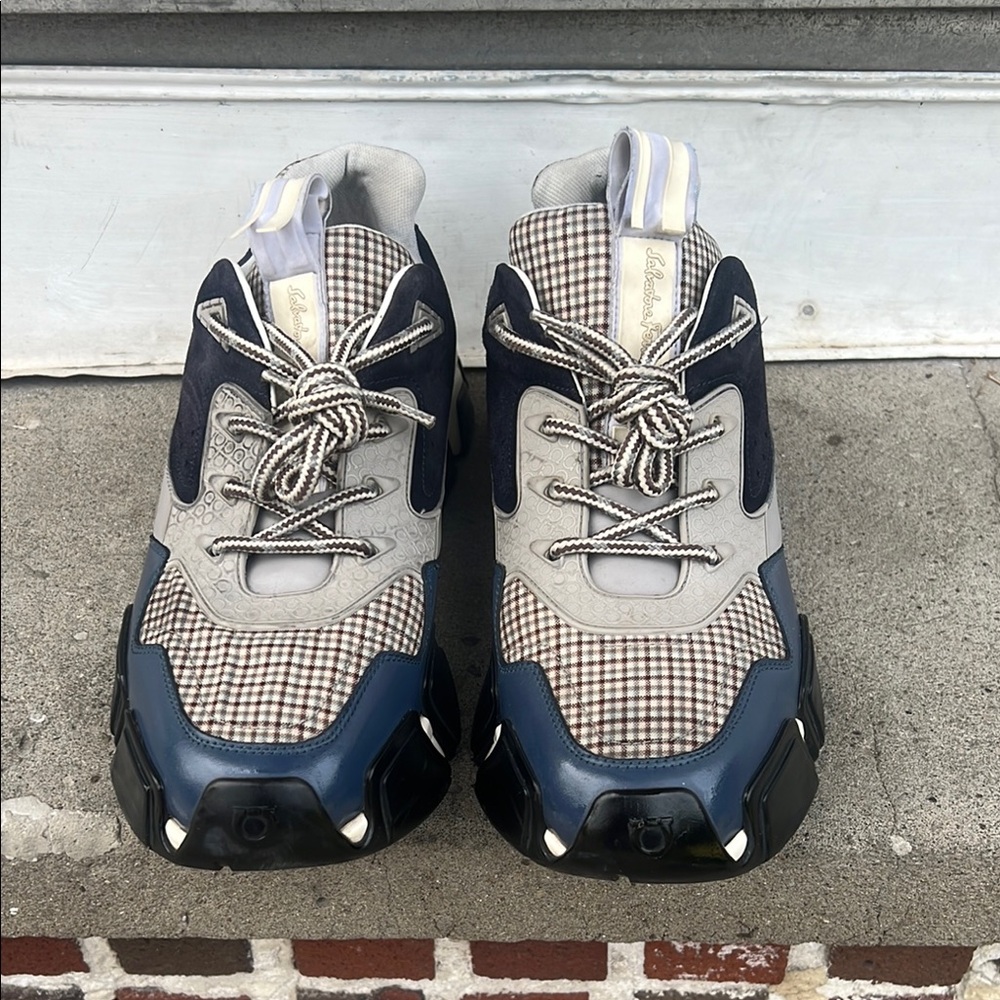 Salvatore Ferragamo Gray and Navy Sneakers